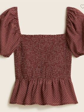 J.Crew Squareneck smocked cotton voile top in dot NWT
